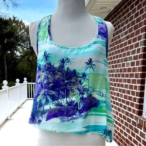 Forever 21 Flowy Island Tropical Cropped Tank Top Size M